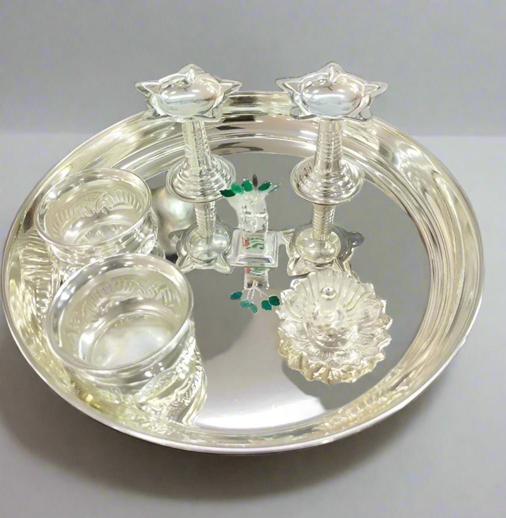 German Silver Pooja Thali Set of 7 Pieces
